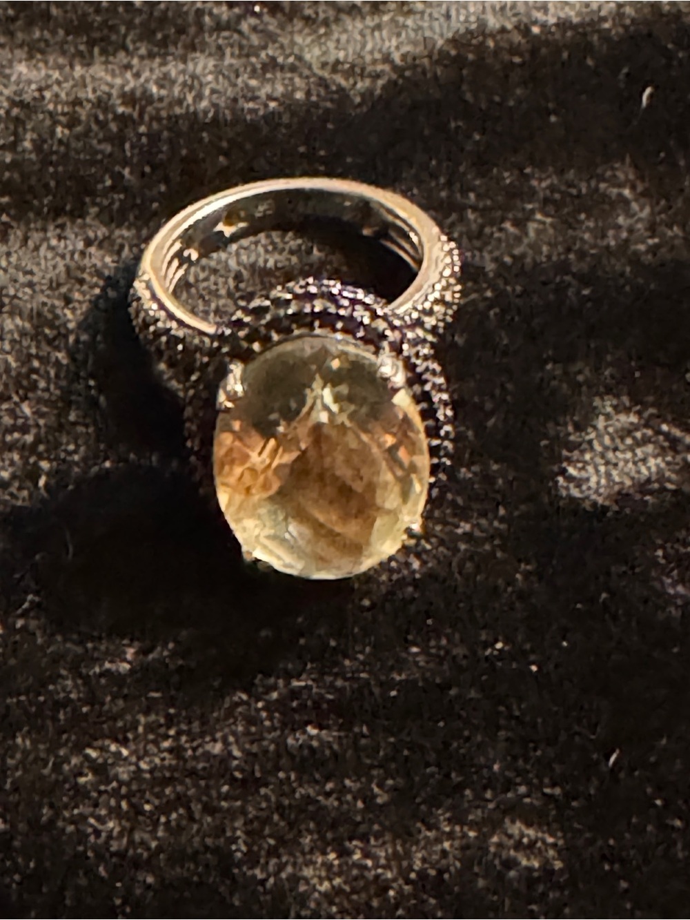 Yellow Gemstone Halo Ring in Silver-Tone
